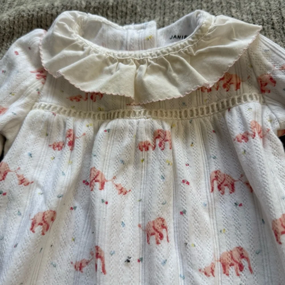 Janie and Jack Baby Girl Elephant Footed Sleeper 3–6 Months Ruffle‎ Collar